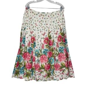 JM Collection 100% Cotton Floral Skirt Size 12 Flowers Girly Feminine Classic